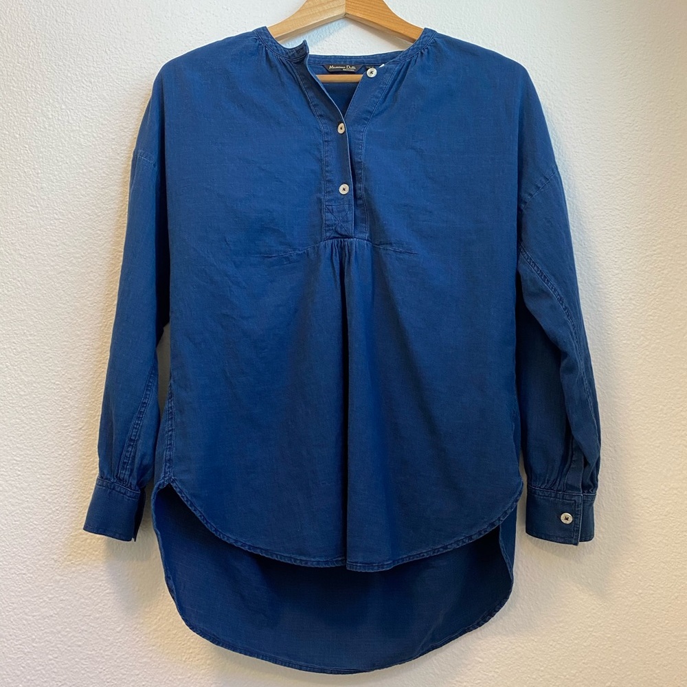 Massimo Dutti Navy Popover Blouse